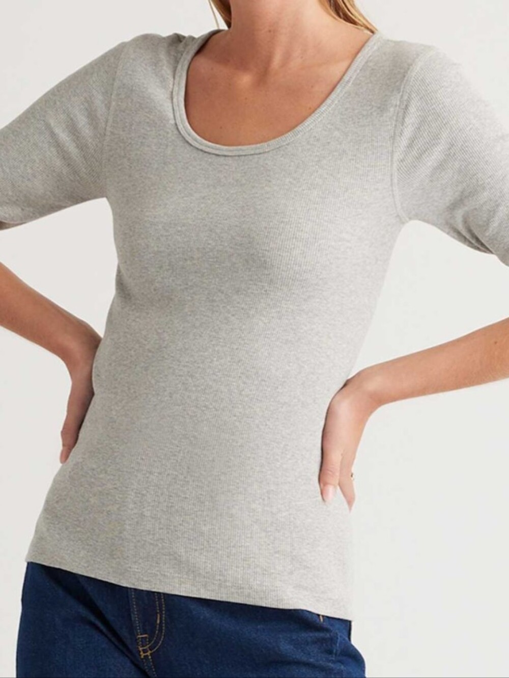 Quince Women Organic Cotton Micro-Rib Elbow Sleeve Grey Tee Size XL - Picture 3 of 9